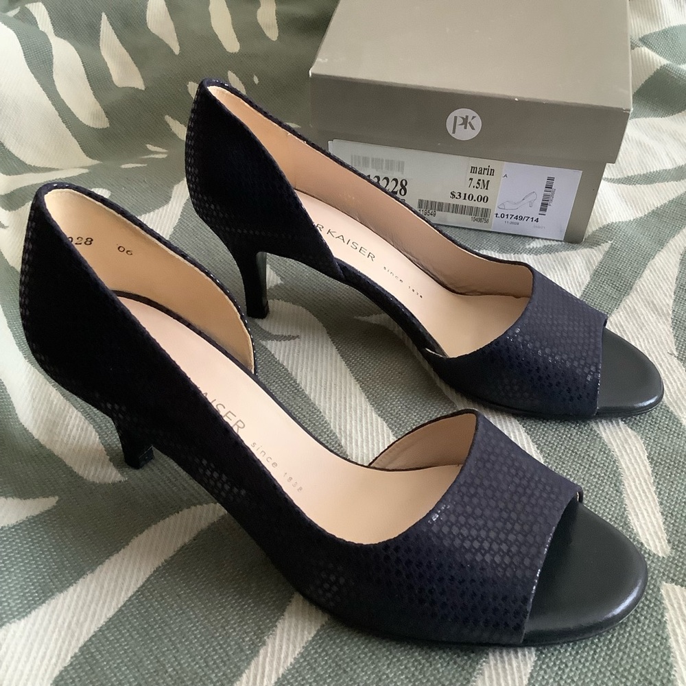 NWT Peter Kaiser open-toe, navy suede, US7.5M. All leather, Made in Germany